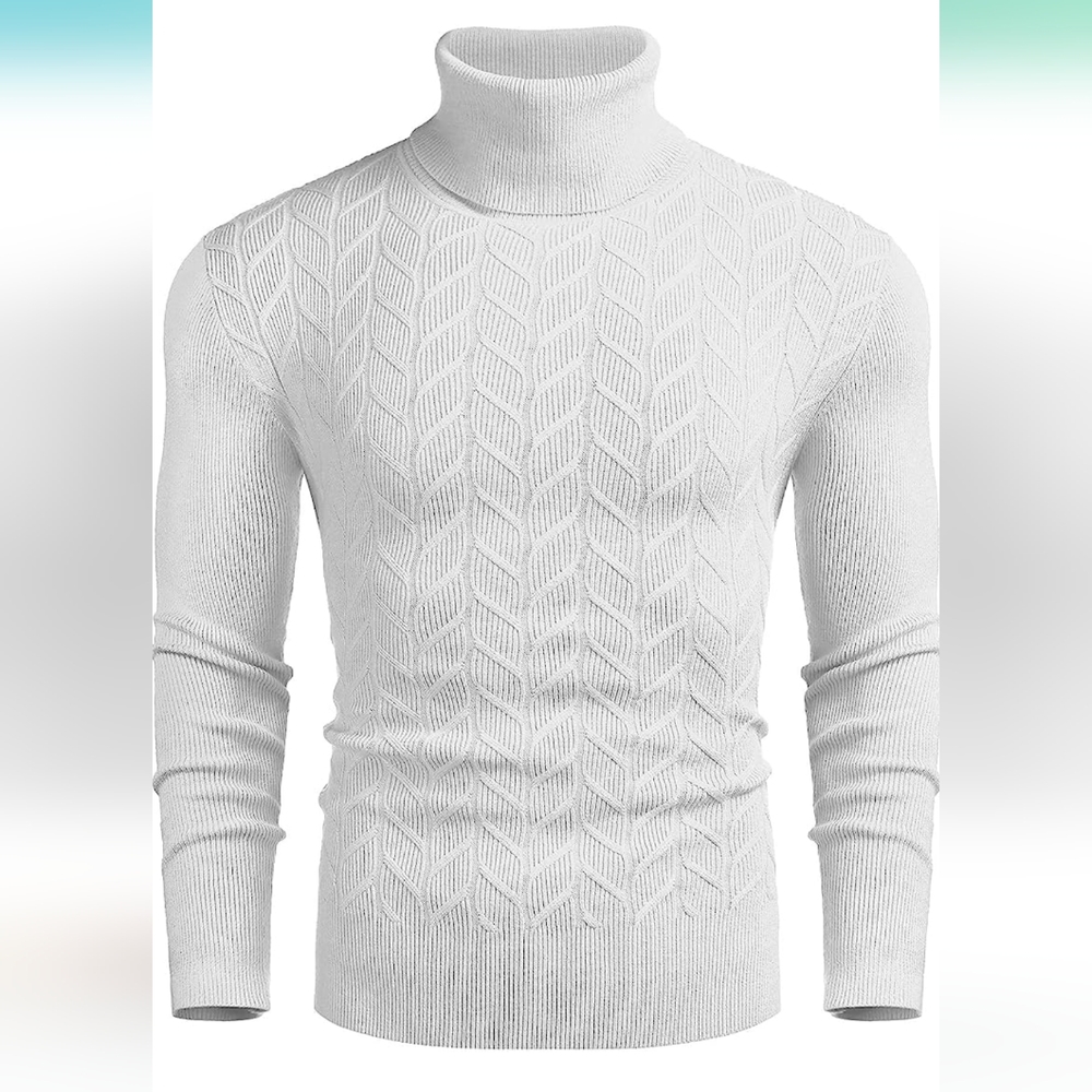 White ribbed turtle neck sweater